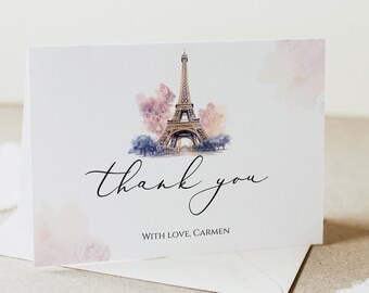 Paris Thank You Printable, Eiffel Tower Thank You Note, Romantic Paris France, Editable Text with Corjl #88D