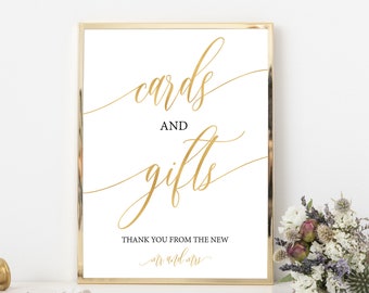 Gold Cards and Gifts Sign, Gifts Table Sign, Gold Wedding Calligraphy, 8x10, 5x7, 4x6  Instant Download  #0035