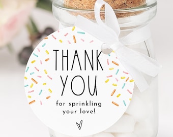 Baby Sprinkle Favor Tag Printable, Rainbow Sprinkles Round Thank You Favor Tag, Editable Text with Corjl #0078