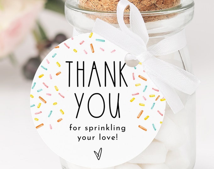 Baby Sprinkle Favor Tag Printable, Editable Rainbow Sprinkles Thank You ...