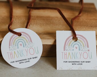 Pastel Rainbow Favor Tag Printable, Rainbow Round Thank You Favor Tag, Editable Text with Corjl #0028