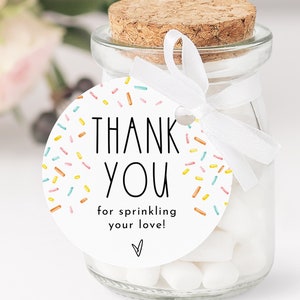 Baby Sprinkle Favor Tag Printable, Rainbow Sprinkles Round Thank You Favor Tag, Editable Text with Corjl #0078