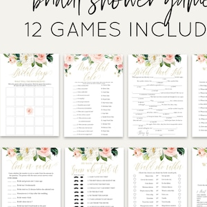 Floral Bridal Shower Games Bundle, Personalize Name and Questions, Pink and Gold, Editable Games with Corjl