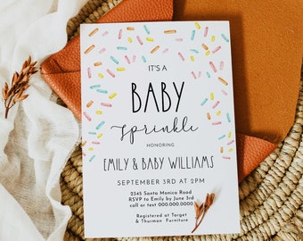 Sprinkle Baby Shower Invitation, Rainbow Sprinkles Invite Template, Editable Text with Corjl #0078