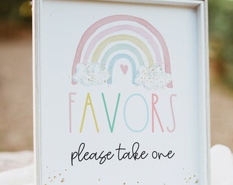 Pastel Rainbow Party Favors Sign Table Decor Baby Shower Sign Template Corjl #0028