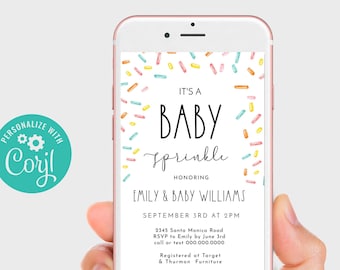 Baby Sprinkle Electronic Invitation Evite Gender Neutral Rainbow Sprinkles Text Message, Edit with Corjl #0078