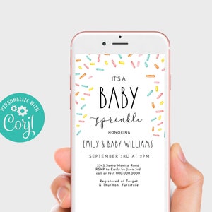 Baby Sprinkle Electronic Invitation Evite Gender Neutral Rainbow Sprinkles Text Message, Edit with Corjl #0078