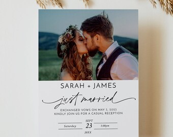 Just Married Announcement | Photo Wedding Announcement | Elopement Announcement  | Just Love | Reception Invite #036B