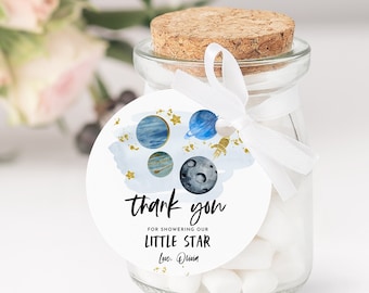 Editable Outer Space Favor Tags for Baby Shower, Editable Text with Corjl #77