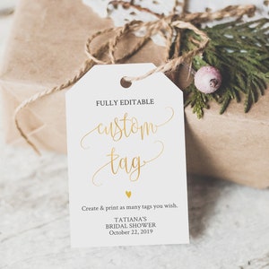 Gold Favor Tag Template, Fully Editable Text, Calligraphy, Custom, Sizes: 2x3.5" and 2.75x4"