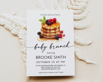 Pancake Brunch Baby Shower Invitation,  Breakfast Invite Template, Editable Text with Corjl #65C