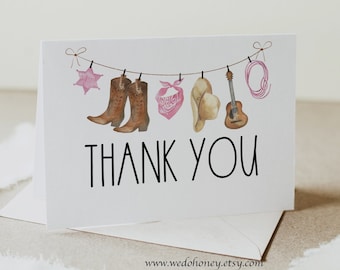 Western Girl Thank You Folded Card Printable, Cowgirl Baby Shower Thank You Note, Folded or Flat, Editable Text with Corjl #081