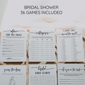 Modern Bridal Shower Games Bundle, 36 Editable Games, Personalize Name and Questions, Script Game Printable, Corjl #073