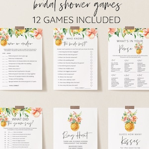 Pineapple Bridal Shower Game Bundle, Hen Party Games, Summer Tropical Flowers. Personalize Name and Questions, Shower Activities,  Corjl