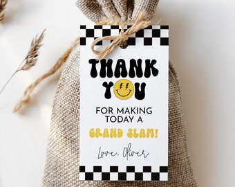 One Happy Dude Thank You Tag, Smiley Face Favor Tag, Checkered Birthday Party, Corjl #46C