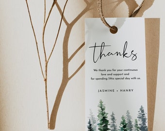 Pine Trees Thank You Tag Template, Editable Mountain Thank You Favor Tag, Edit Text with Corjl #033