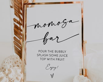 Momosa Bar Sign, Mimosa Juice Tags, Minimalist Bubbly Bar Sign, Editable Text,  Corjl #03066