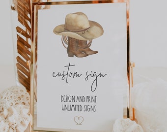 Editable Western Theme Sign | Cowboy Hat and Boots |  Personalizable Corjl Template #32