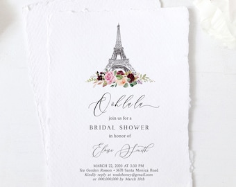 Paris Bridal Shower Invitation Template, Eiffel Tower, Editable Text with Corjl #27