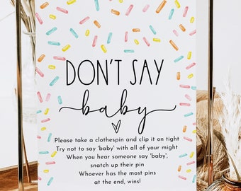 Editable Sprinkle Don't Say Baby Game Template, Clothespin Game, Fun Baby Shower Game, Corjl #0078