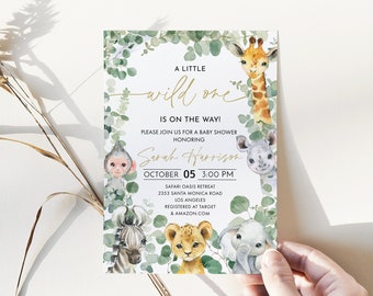 Editable Safari Baby Shower Invitation - Jungle Animals - Corjl Editable Template #090G