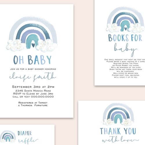 Rainbow Baby Shower Games Boy Baby Shower Bundle Blue Etsy