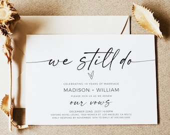 Vow Renewal Invitation Template, We Still Do, Renew Vows, Minimalist Wedding, Digital, Editable Text with Corj #03066