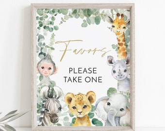 Editable Safari Favors Sign Please Take One Jungle Animals Printable Instant Download with Corjl #090G