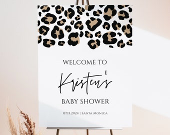 Leopard Print Welcome Baby Shower Sign, Animal Print Sign Template, Cheetah Print, Instant Download Corjl #66F