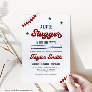 Baseball Baby Shower Invitation Template, A Little Slugger Is On The Way, Baseball Baby Boy Invite, Corjl #45C