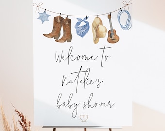 Western Cowboy Welcome Baby Shower Sign, Cowboy Themed, Editable Text with Corjl #038