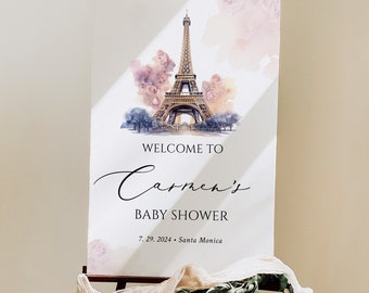 Paris Welcome Bridal Shower Sign, Eiffel Towel Sign Template, Romantic Paris France, Instant Download Corjl #88D