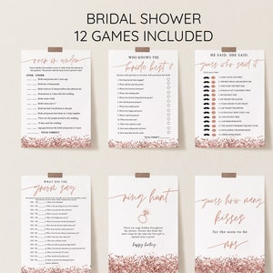 Rose Gold Bridal Shower Game Bundle, Sequins Bridal, Personalize Name and Questions, Shower Activities, Corjl #RGG21