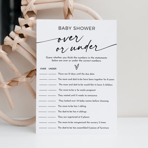 Over or Under Baby Shower Game, Minimalist Baby Shower Game, Gender ...