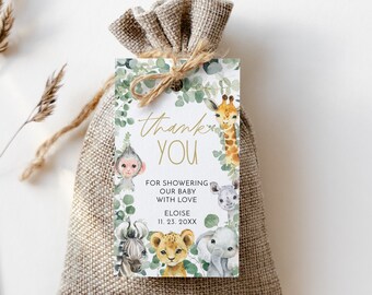 Editable Safari Jungle Favor Tags - Thank You Tag Template with Corjl #090G