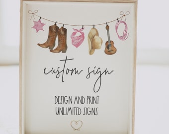 Western Girl Baby Shower Sign | Pink  Rodeo Cowgirl | Custom Sign | Instant Download Corjl  #081