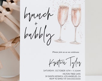 Brunch & Bubbly Bridal Shower Invitation | Champagne Shower | Bridal Shower Invite | Editable Text Corjl #5433