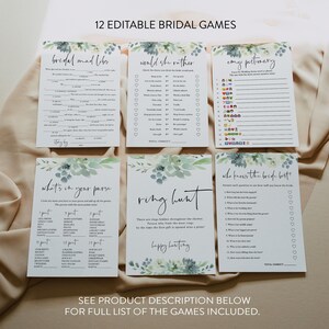 Succulent Bridal Games Bundle, Greenery, Personalize Name and Questions, Shower Activities, Editable Games with Corjl #121