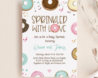 Sprinkled with Love Baby Shower Invitation, Editable Donut Girl Baby Invite Printable, Editable Text with Corjl #54