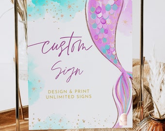 Editable Mermaid Sign Template Under The Sea Baby Shower Custom Sign Template Instant Download Corjl #39