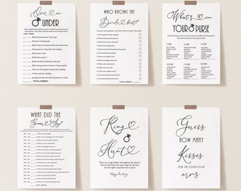 Modern Bridal Shower Games Bundle, Heart Wedding Shower Games, Customize Bundle, Name and Questions, Edit with Corjl