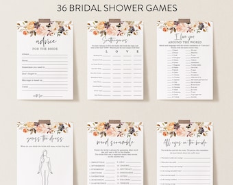 Autumn Fall Bridal Shower Games Bundle, Personalize Name and Questions, Shower Activities, Editable Games with Corjl #057