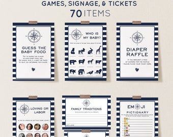 Nautical Baby Shower Game Bundle, Navy Striped  Baby Games, Ahoy Its A Boy, Personalize Baby Game, Edit with Corjl #007