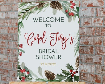 Christmas Welcome Sign, Winter Holiday Bridal Shower, Editable Text with Corjl #2512