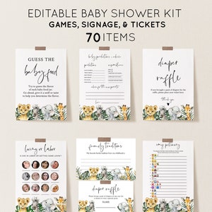 Editable Safari Jungle Baby Shower Games Bundle Instant Download Corjl #023