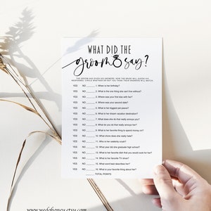 What Did The Groom Say Template, Minimalist Bridal Party Games, About His Bride Game, Rustic Kraft Game, Instant Download 34B