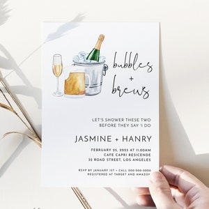 Bubbles and Brews Couples Shower Invitation, Brews and Bubbly Invite, Editable Text with Corj #0099