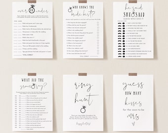 Editable Bridal Shower Game Bundle, Modern Games, Minimalist, Personalize Name and Questions, Activities, Corjl #191