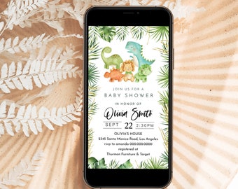 Dinosaurs Evite Baby Shower Invitation Template Phone Text Message Corjl #55