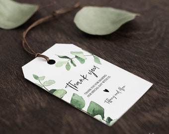 Thank You Favor Tag Template, Greenery Eucalyptus, Editable Shower Tag, Instant Download, Personalized #0012_4